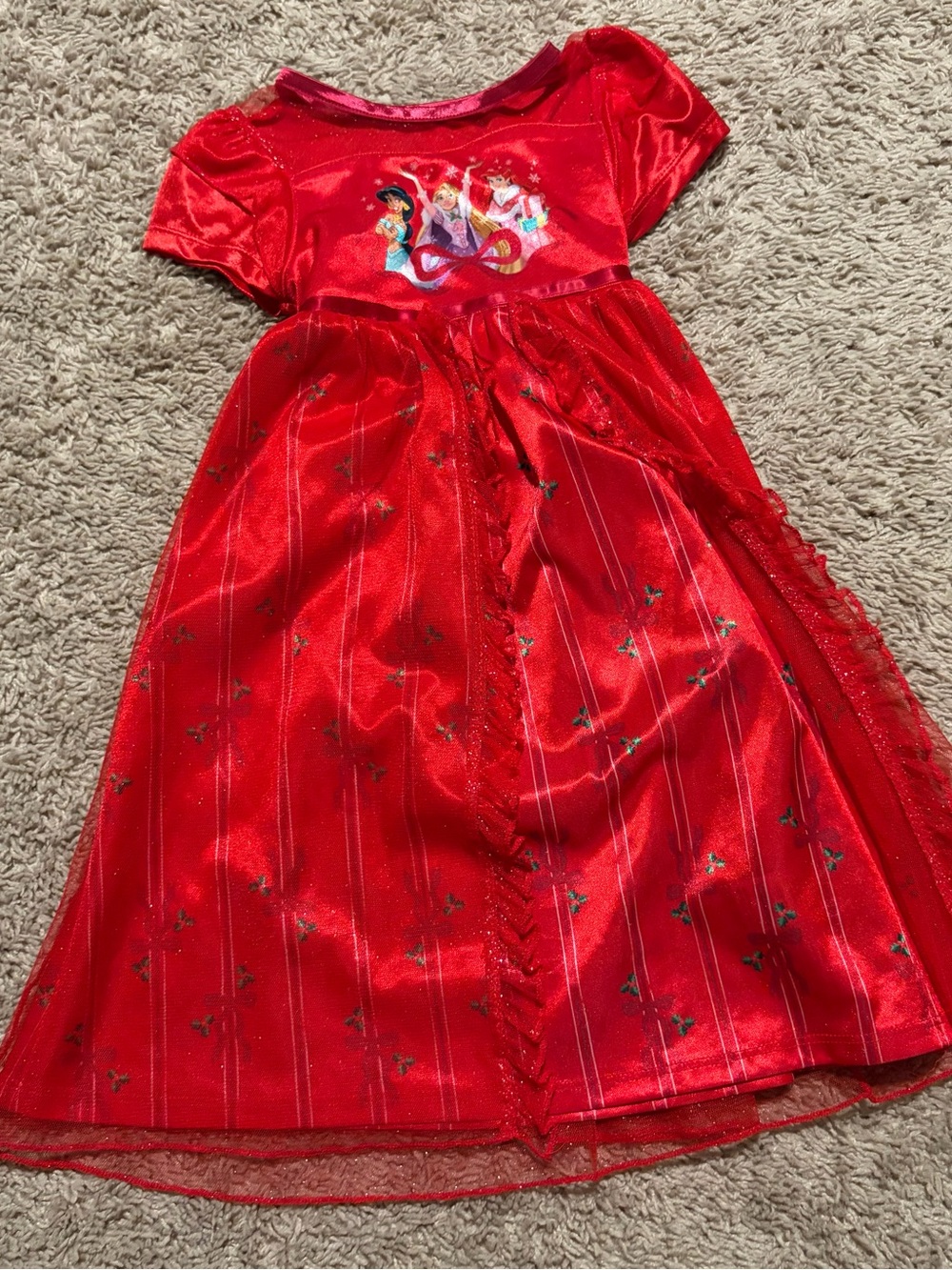 Disney Princess Christmas Dress 2T Red Holiday Tulle Jasmine Rapunzel Ariel
